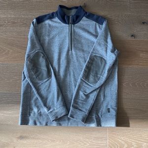 Hugo boss grey and navy zip up with sleeve patches .